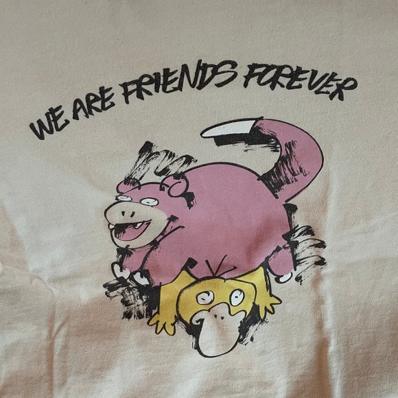 UNIQLO Pokemon James Jarvis "We Are Friends Forever" Medium Beige Shirt RARE - Picture 3 of 4